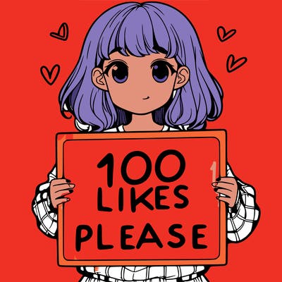 a girl holding a sign saying 100 likes please