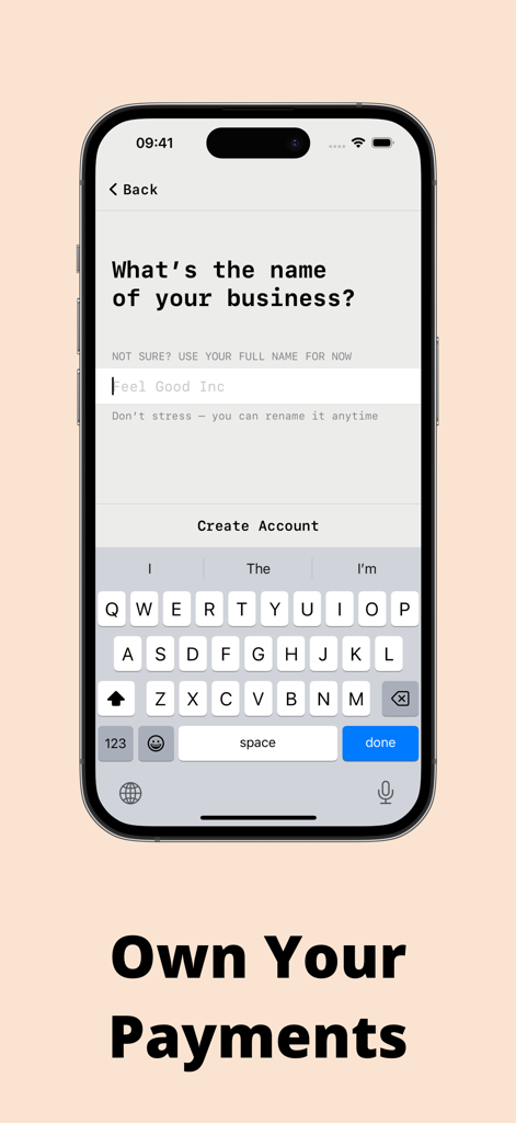 請求書・見積書作成アプリのセットアップ画面、会社名を尋ねています。