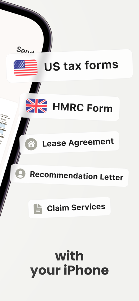 iPhone上の米国の税務フォームや賃貸契約書を含むドキュメントテンプレートの選択