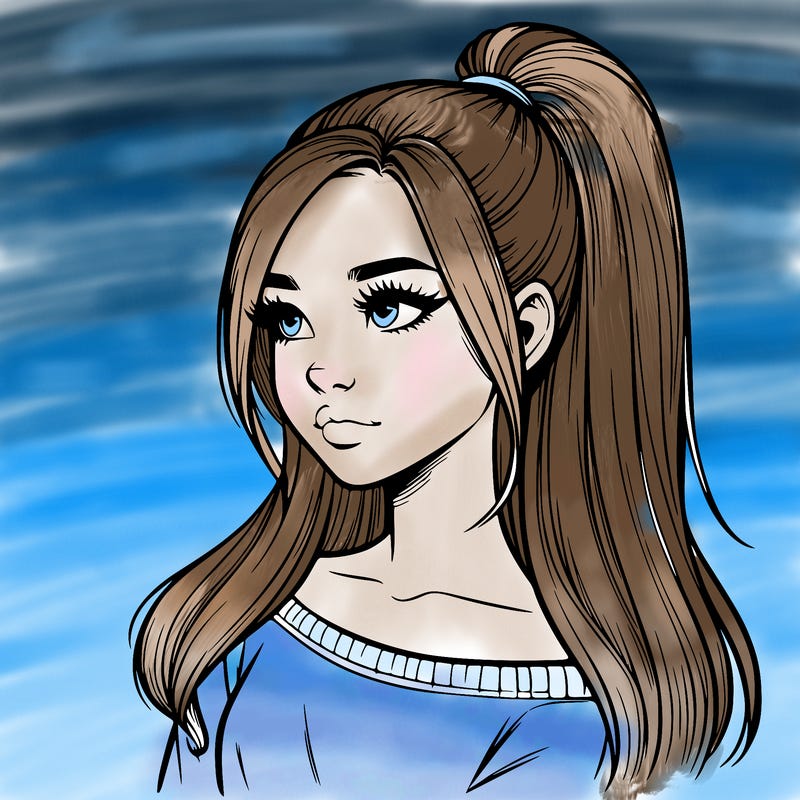realistic girl with a high ponytail