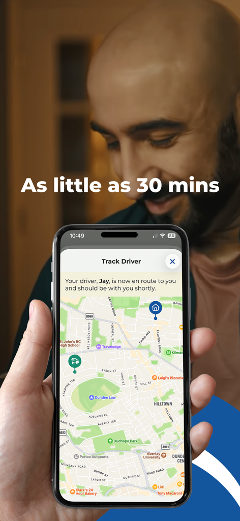 SnappyShopper Grocery Delivery - Real time tracking of a grocery delivery driver on a map within the SnappyShopper app