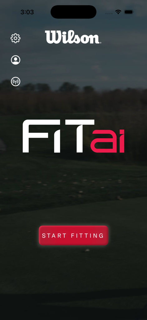FiT ai: Wilson Club Fitting - Wilson FiT ai app home screen with start fitting button and logo
