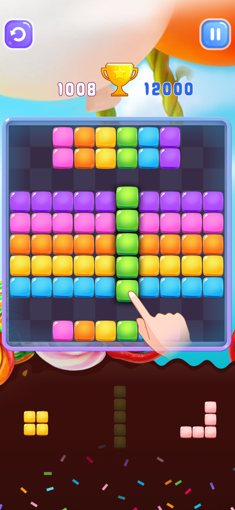 Candy Block Craft - A person playing Candy Block Craft puzzle game with colorful candy blocks on a grid