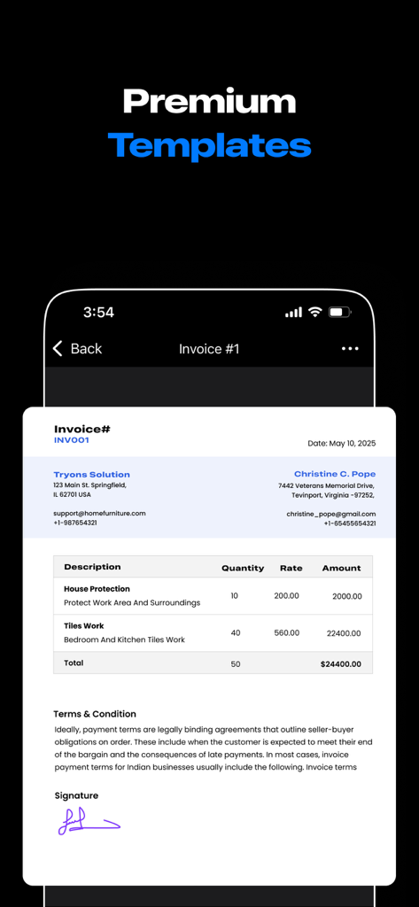 소기업을 위한 전문적인 프리미엄 송장 템플릿