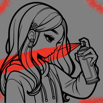 a realistic girl spray painting