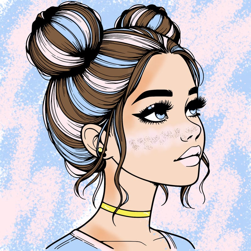 realistic girl with buns on the top of her head