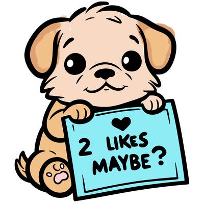 a puppy holding a sign that says 2 likes maybe?