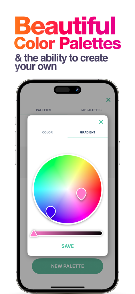 Coloring Book For Adults - Art - Pantalla de smartphone mostrando una rueda de colores vibrante para crear degradados personalizados en una aplicación de colorear.