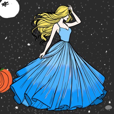 realistic woman with dress flowing in the wind