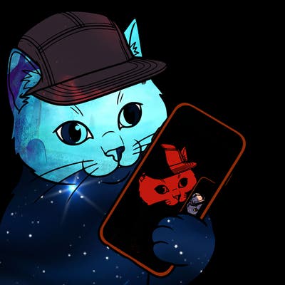 cat with 5 panel making a selfie