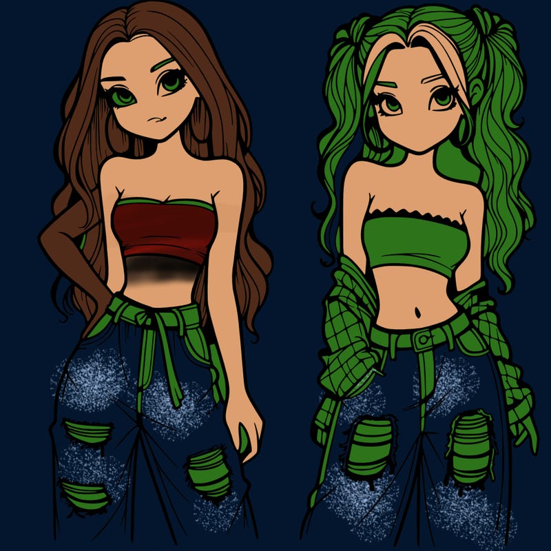 2 girls in crop tops and baggy jeans ripped