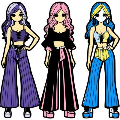 girls with flare pants and crop tops realistic