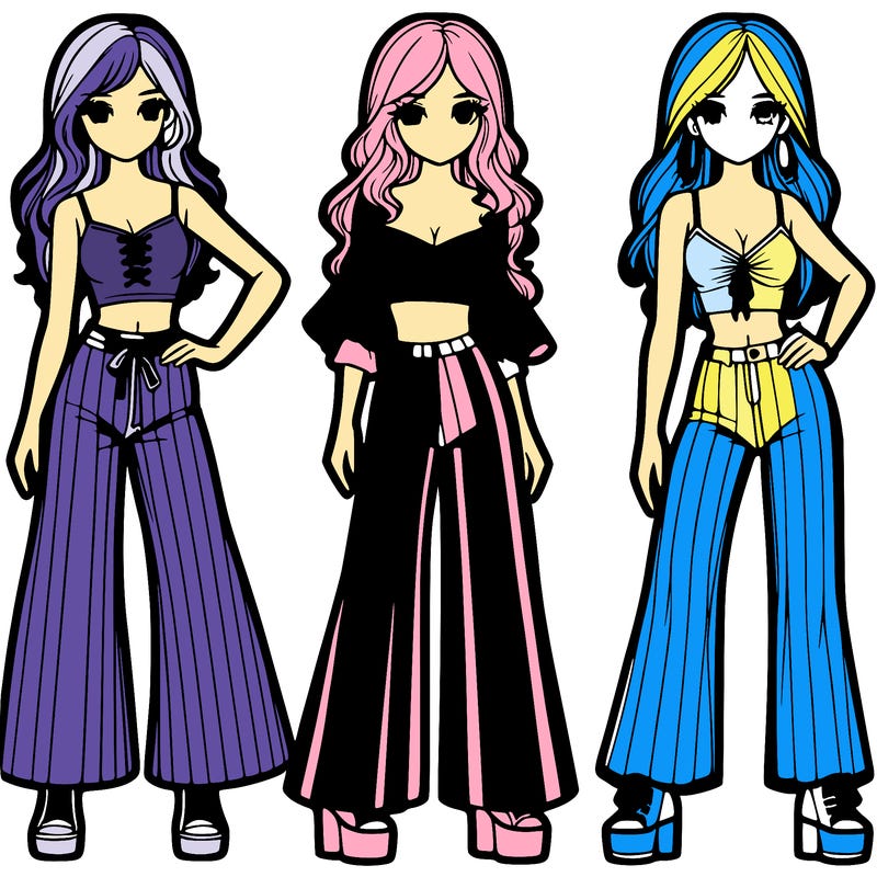 girls with flare pants and crop tops realistic