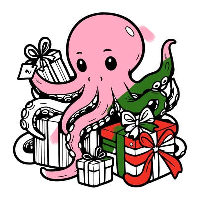 an octopus wrapping gifts