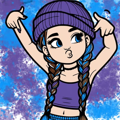 realistic teenage girl with braids and a beanie and crop top doing 🫶🏼