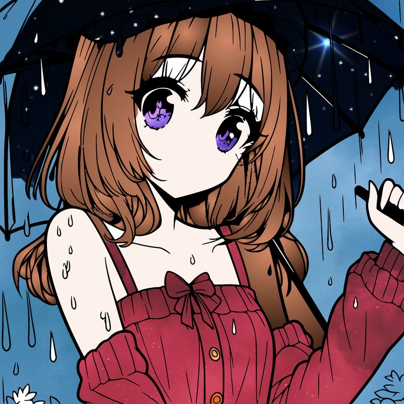 pretty anime girl in the rain