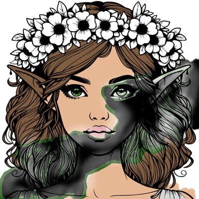 realistic female elf with flower crown
