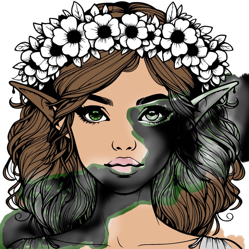 realistic female elf with flower crown