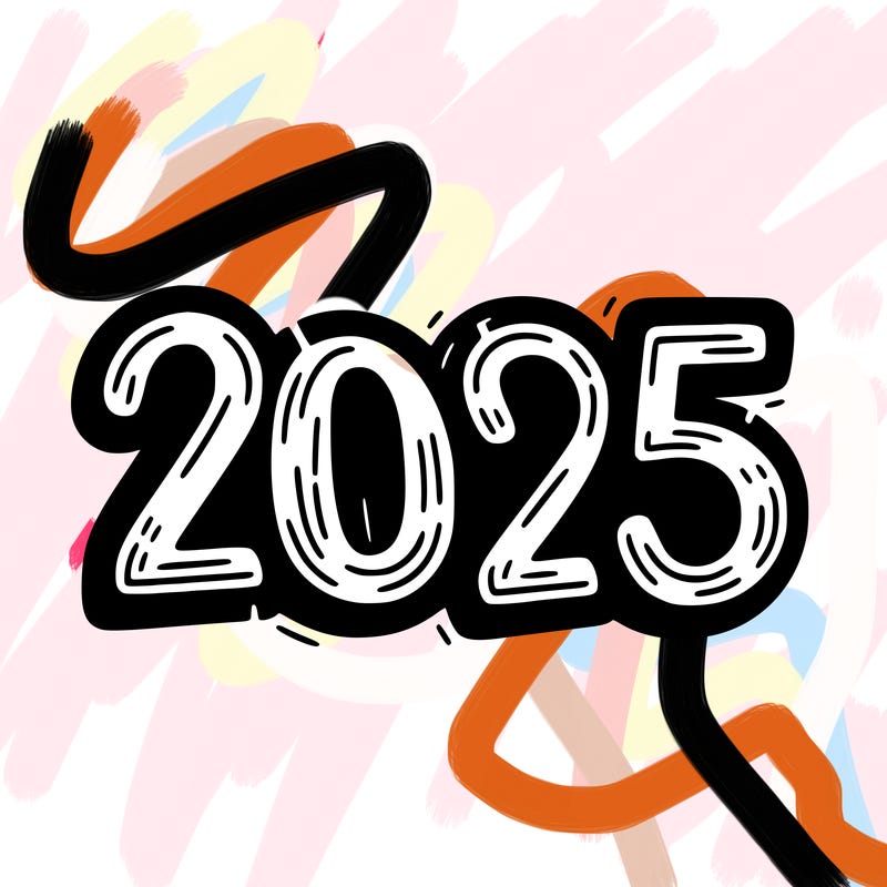 one line scrawled numbers sketch design “2025”