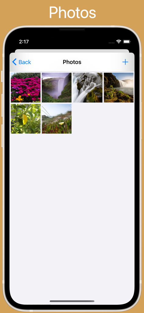 Écran de galerie photo privée affichant des images de nature dans le coffre-fort ContactsPro HX