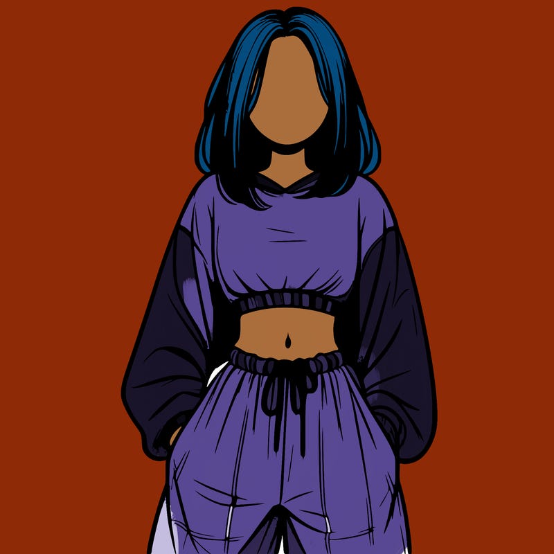 realistic girl faceless with baggy pants and a crop top