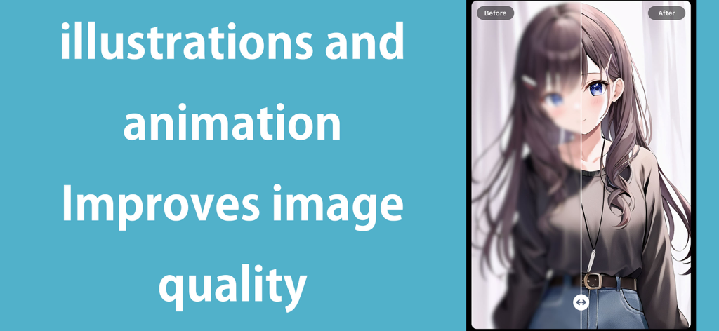 photo enhancer&photo unblur - Comparison of a blurry and a sharp anime illustration using the photo enhancer app