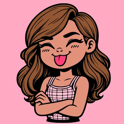 realistic girl crossing her arms and wearing a tank top with her tongue held out she has long hair