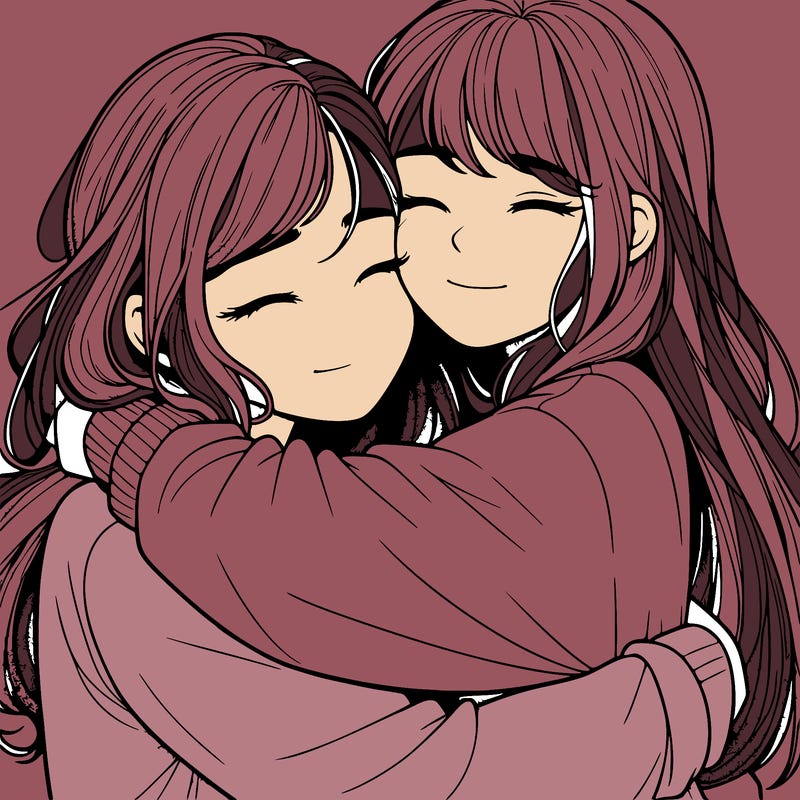 realistic two girls hugging