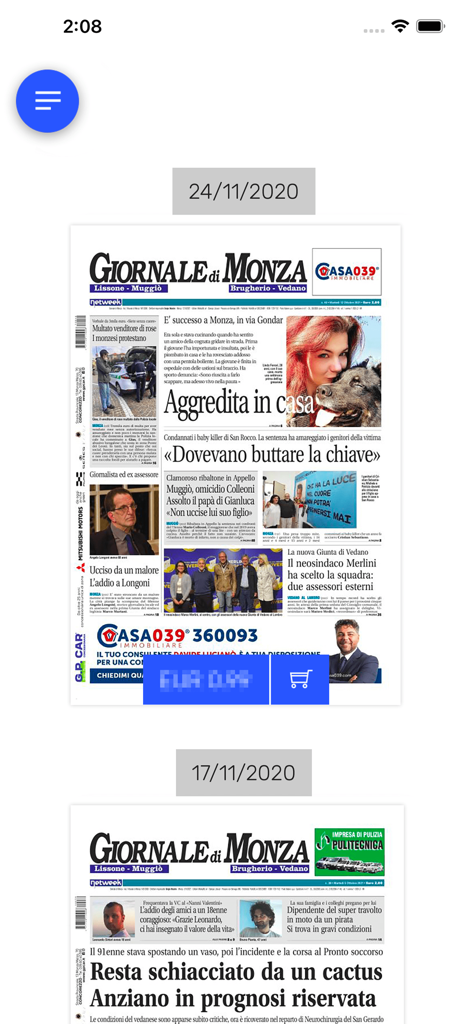 Il Giornale di Monza Digitale - Archivio digitale delle edizioni del quotidiano Il Giornale di Monza all'interno dell'interfaccia dell'app mobile