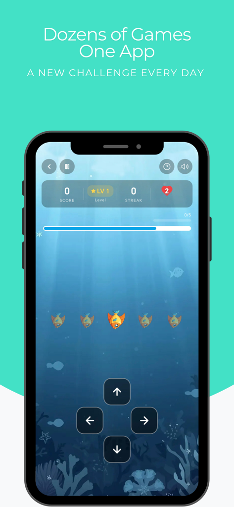 Reflexly - Brain Training - Reflexly brain training app showing a focus game with fish and directional controls