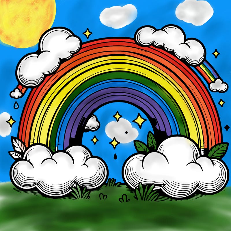 realistic rainbow and clouds