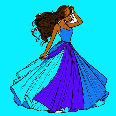 realistic woman with dress flowing in the wind