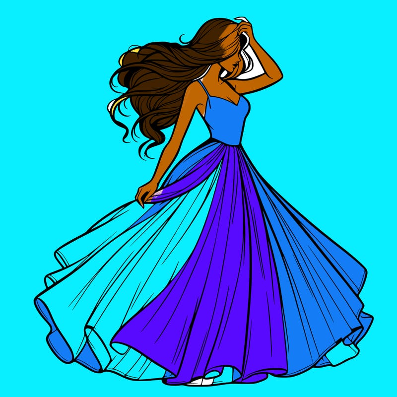 realistic woman with dress flowing in the wind