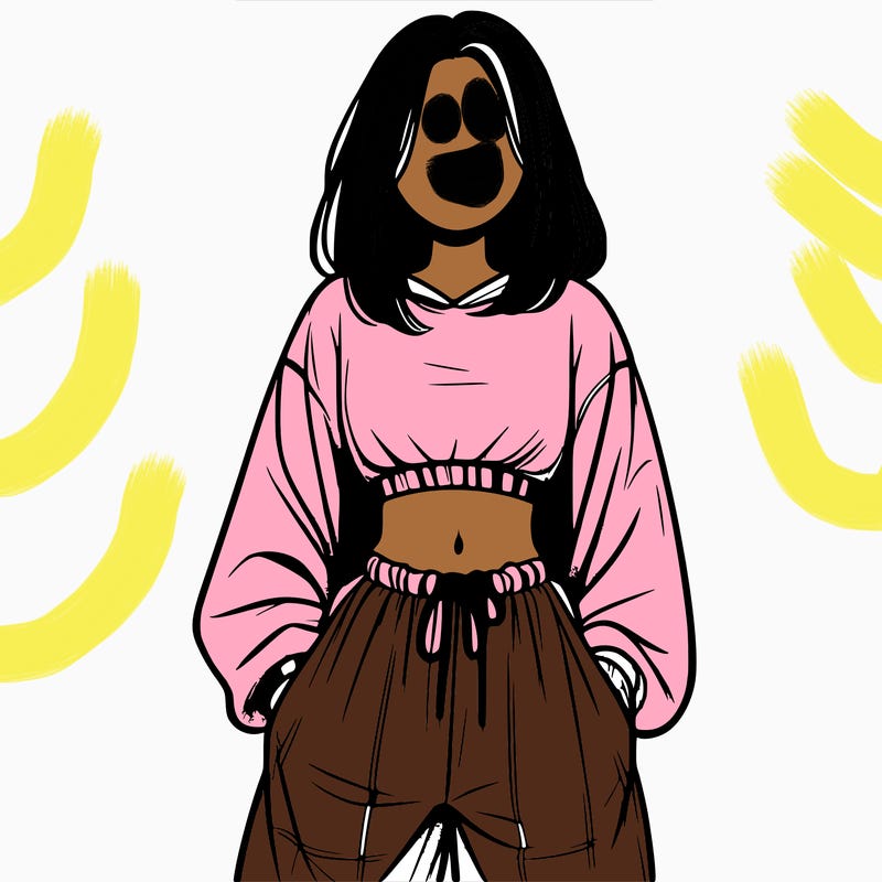 realistic girl faceless with baggy pants and a crop top
