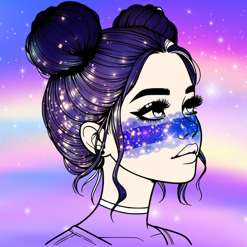 realistic girl with buns on the top of her head