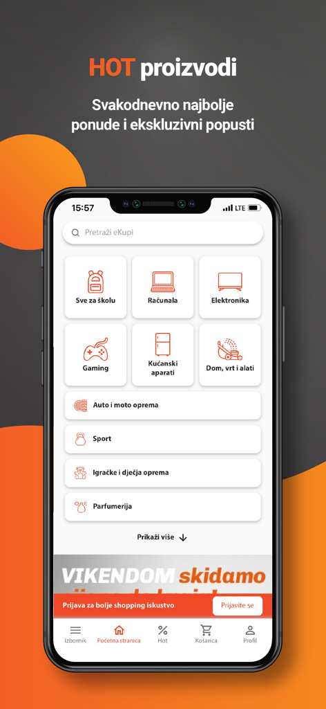 eKupi - eKupiショッピングアプリのインターフェース。商品カテゴリと毎日のセールを表示