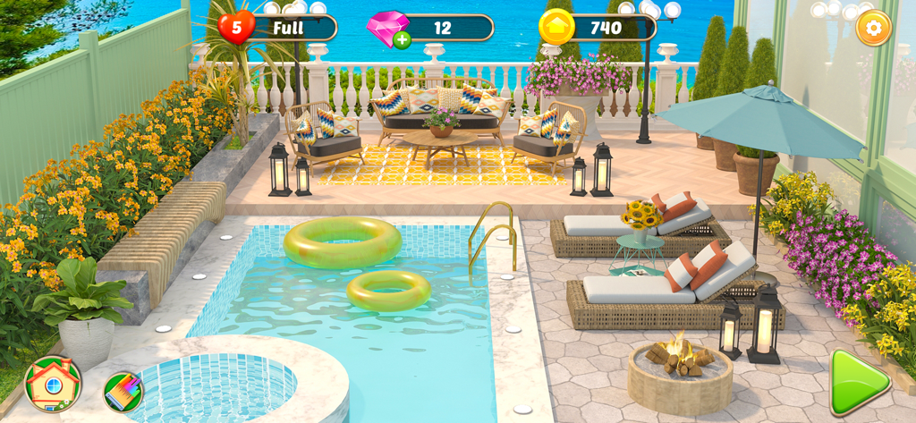 Interior Home Makeover - Un patio di lusso decorato con una piscina e vista sull'oceano in Ristrutturazione Casa d'Interni