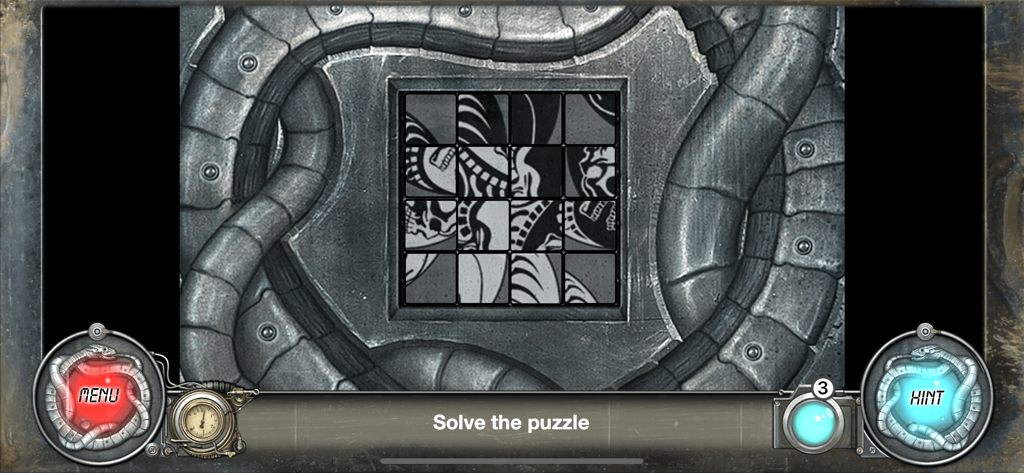 Time Trap: Hidden Object Games - A tile-based puzzle within a metallic sci-fi frame in the Time Trap game