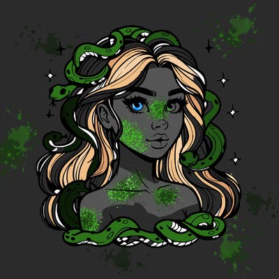 realistic girl with snakes as hair