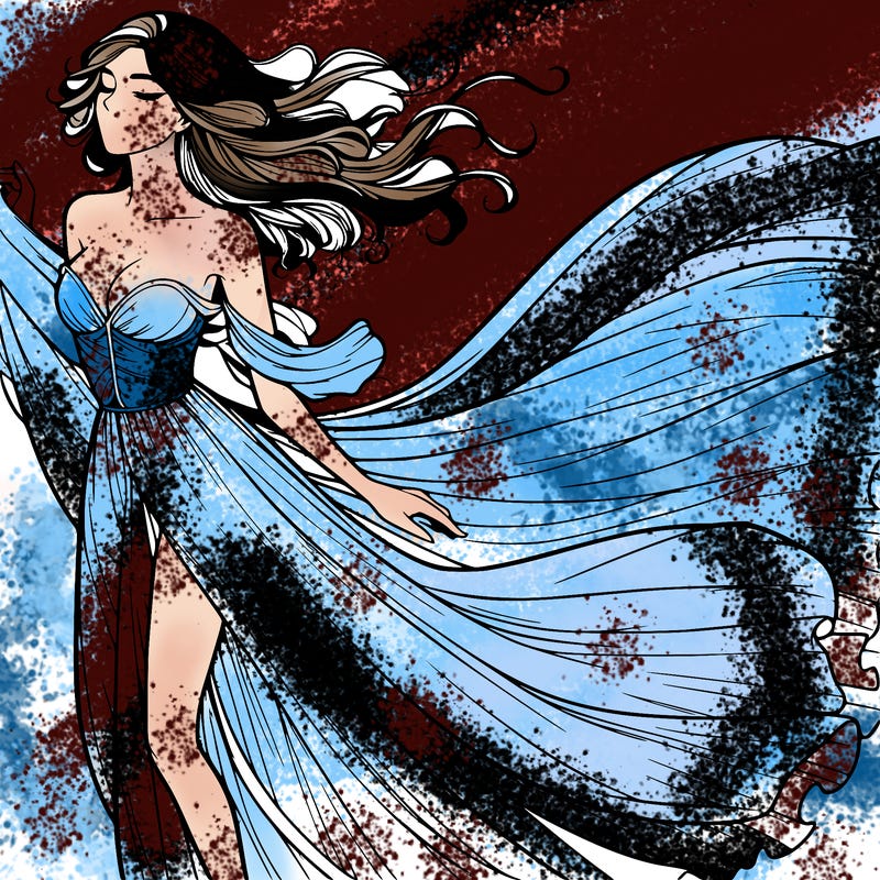 realistic woman in dress flowing the the wind