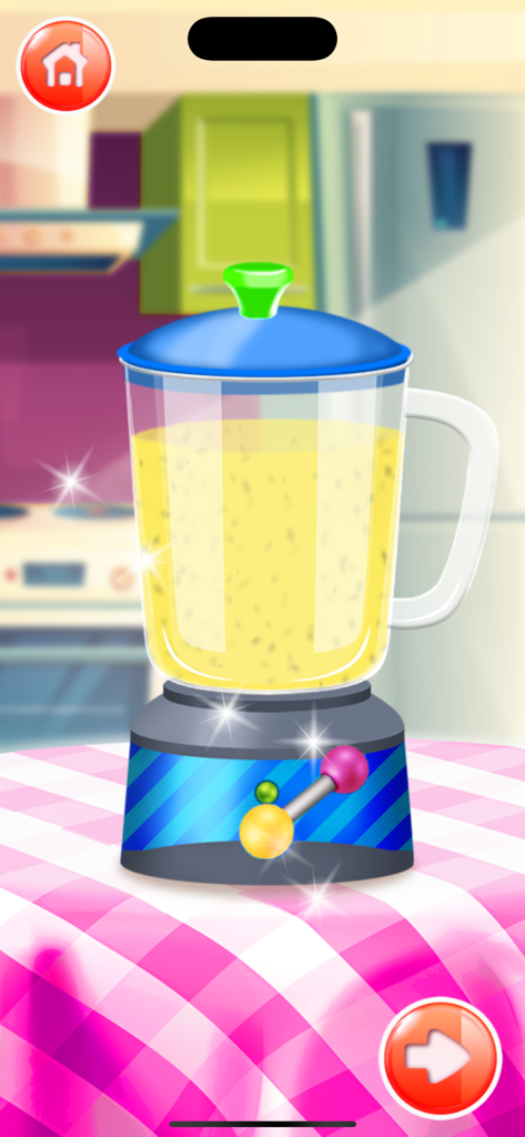 Love Smoothies Maker Game - A colorful blender mixing a yellow fruit smoothie in a virtual kitchen