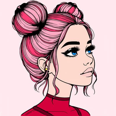 realistic girl with buns on the top of her head