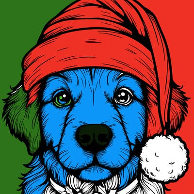 realistic dog with a christmas hat