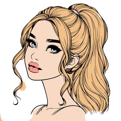 realistic girl with a ponytail on her hair and lips