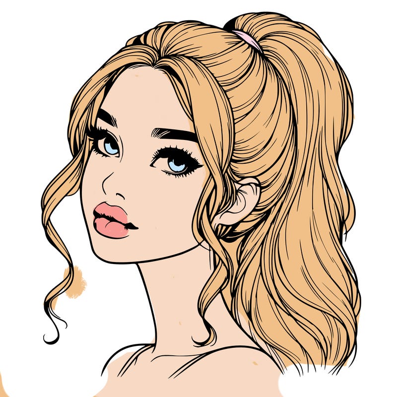 realistic girl with a ponytail on her hair and lips