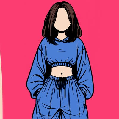 realistic girl faceless with baggy pants and a crop top