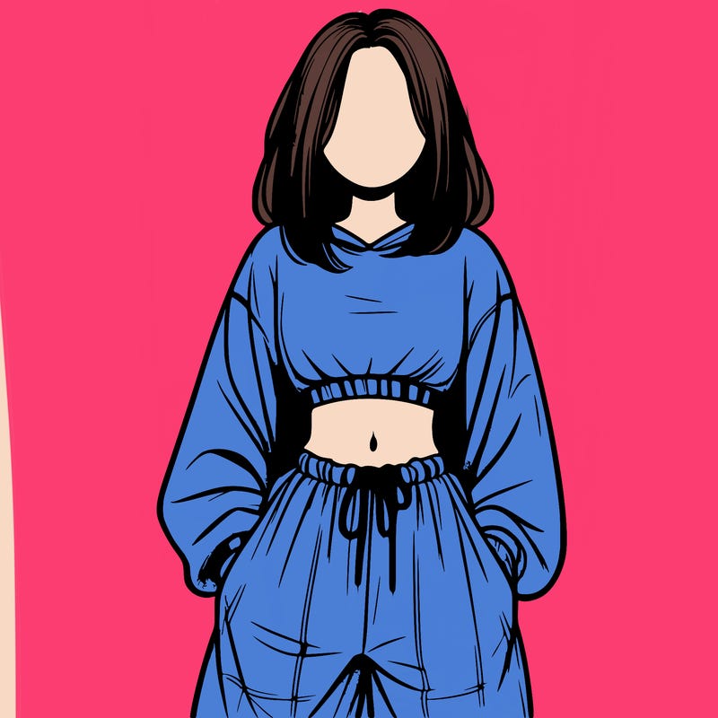 realistic girl faceless with baggy pants and a crop top