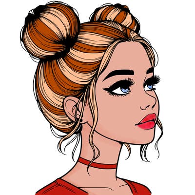 realistic girl with buns on the top of her head
