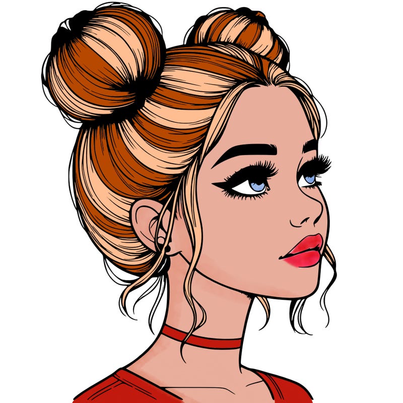 realistic girl with buns on the top of her head