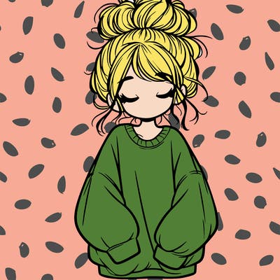 girl with baggy sweatshirt and messy bun